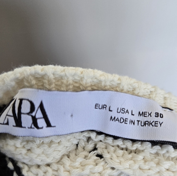 Zara Boho Crochet Open Knit Strappy Beach Maxi Dress Cream with Black Trim Large - Picture 8 of 11